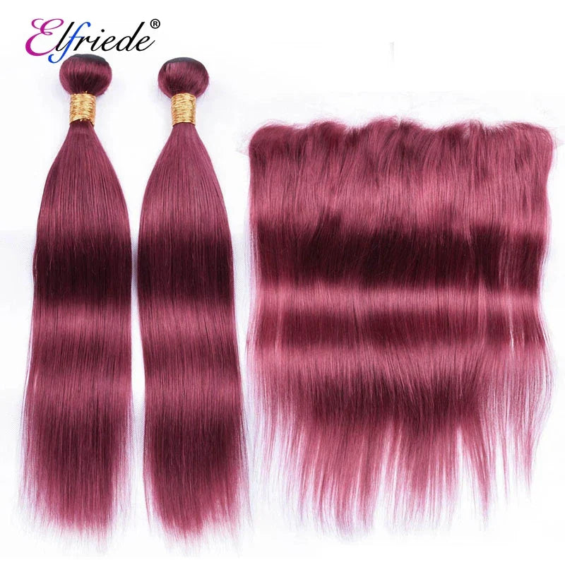 Elfriede #99J Burgundy Colored Straight Hair Bundles with