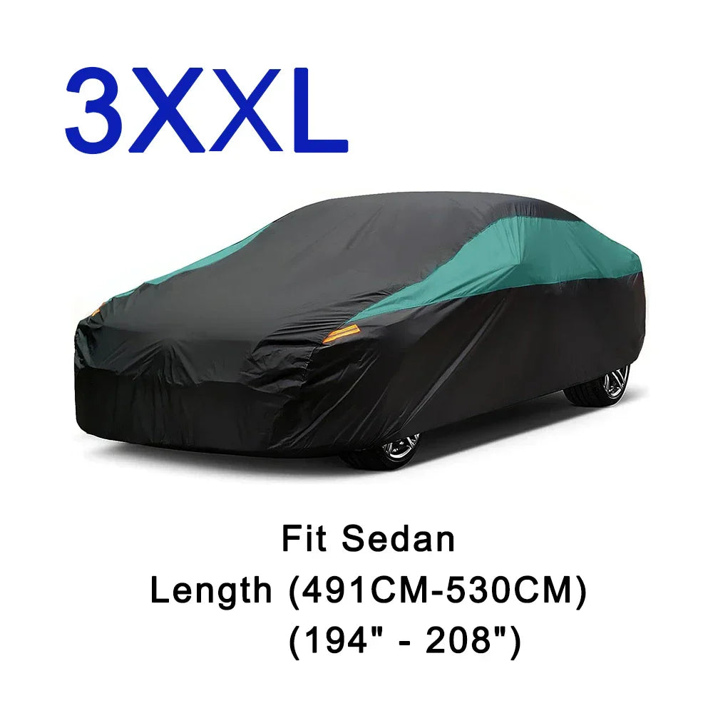 Universal Full Car Covers Outdoor Waterproof Sun Rain Snow UV Protection Black Green Splicing Color Cover Fit SUV/Sedan/Hatchbac