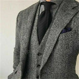 3-Piece Men's Tweed Herringbone Slim Fit Suit Set