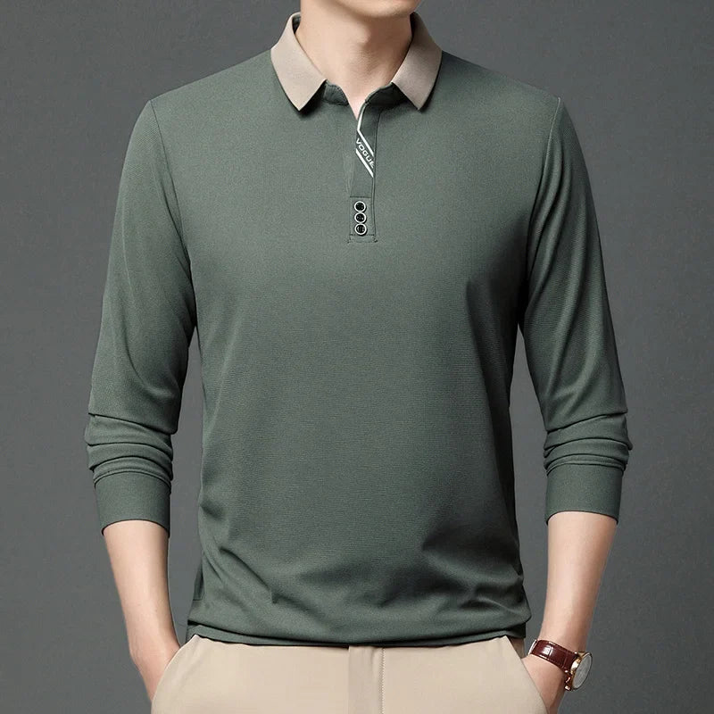 Autumn New Men's Long Sleeved Waffle Polo Shirt