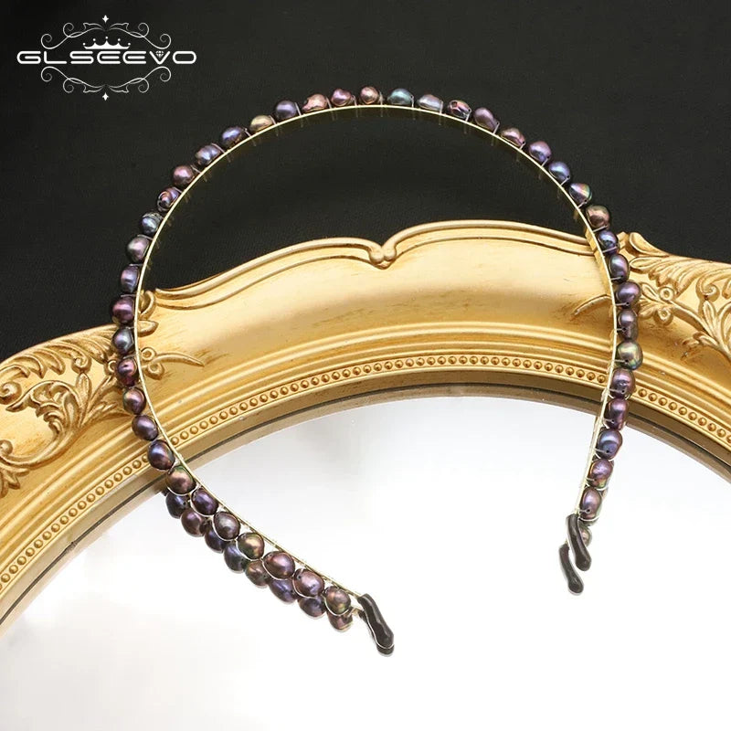 GLSEEVO Natural Grey Pearl Headbands for Women Handmade