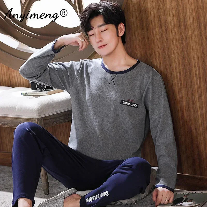 Big Size Autumn New Mens Casual Pajamas Set