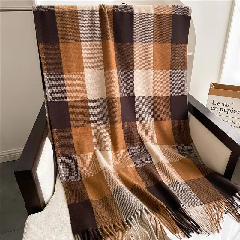 Winter Plaid Cashmere Blanket Scarf Fashion Design Thick