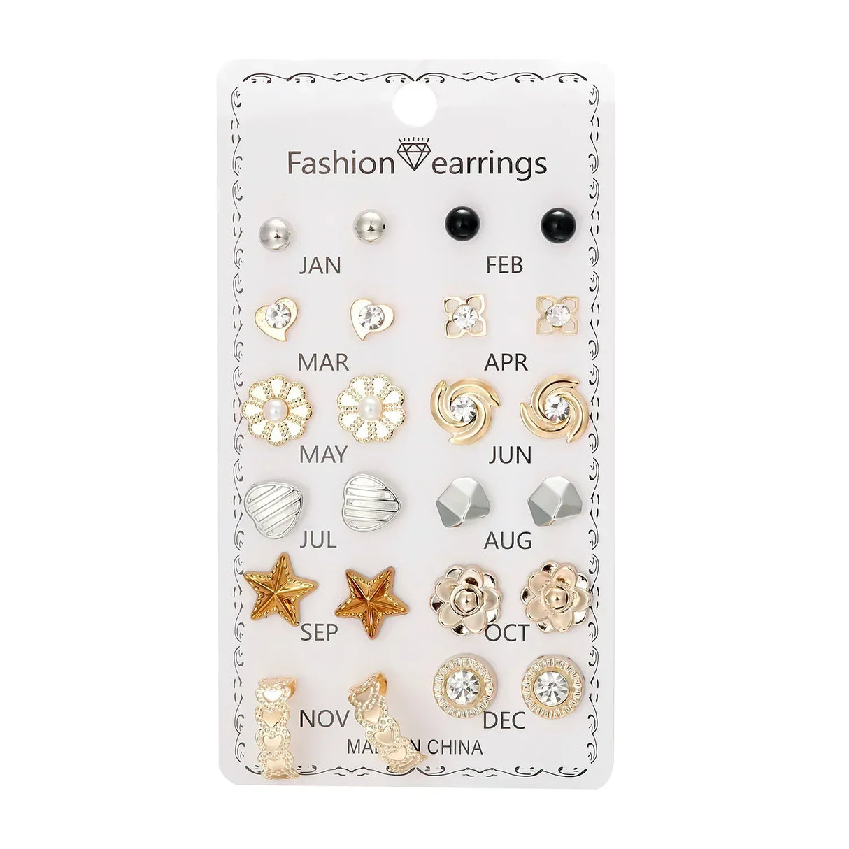 Faux Pearl Stud Earrings Set 15 Pairs Women's