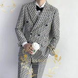 Luxury Fashion Brown Plaid Groom Tuxedos Double Breasted