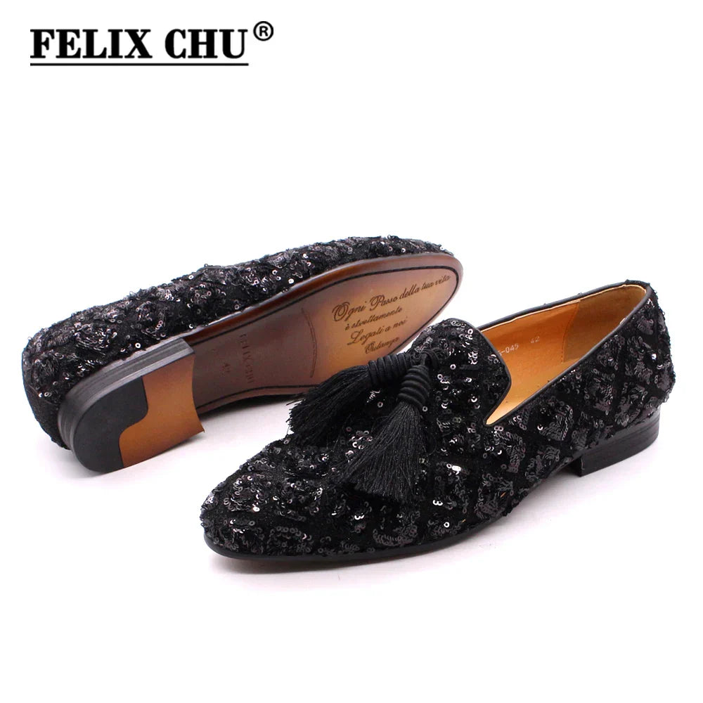 Mens Tassel Loafers Sequin Casual Shoes British Style