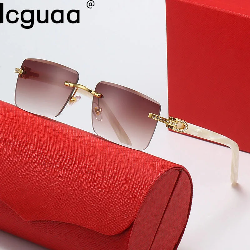 Luxury Brand Diamond Acetate Frame Square Sunglasses For