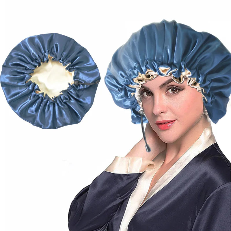 Ladies Satin Nightcap Solid Color Simple Drawstring Adjustable