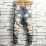 Distressed Ripped Jeans Men's Retro Blue Fashion Slim