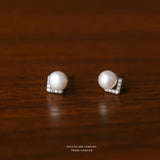 999 Sterling Silver V-shaped Inlaid Zircon Natural Pearls