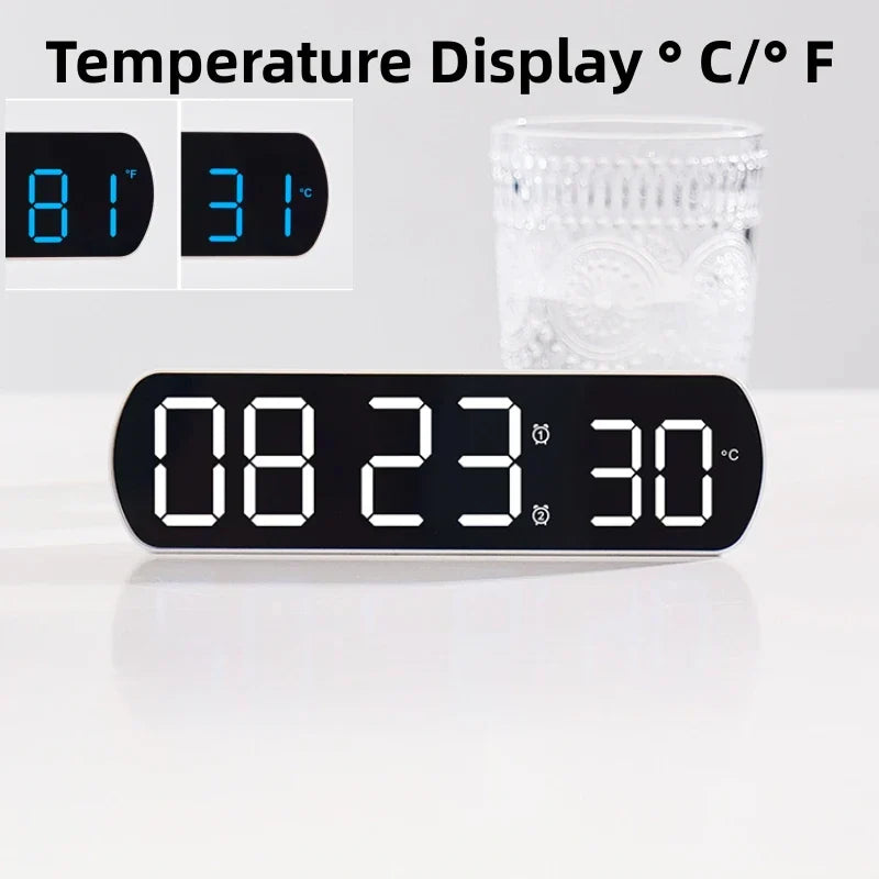 Voice Control Digital Alarm Timer Clock Temperature Dual