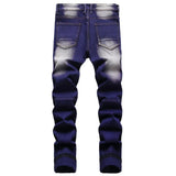 Men Stretch Denim Biker Jeans Streetwear Zippers Pleated