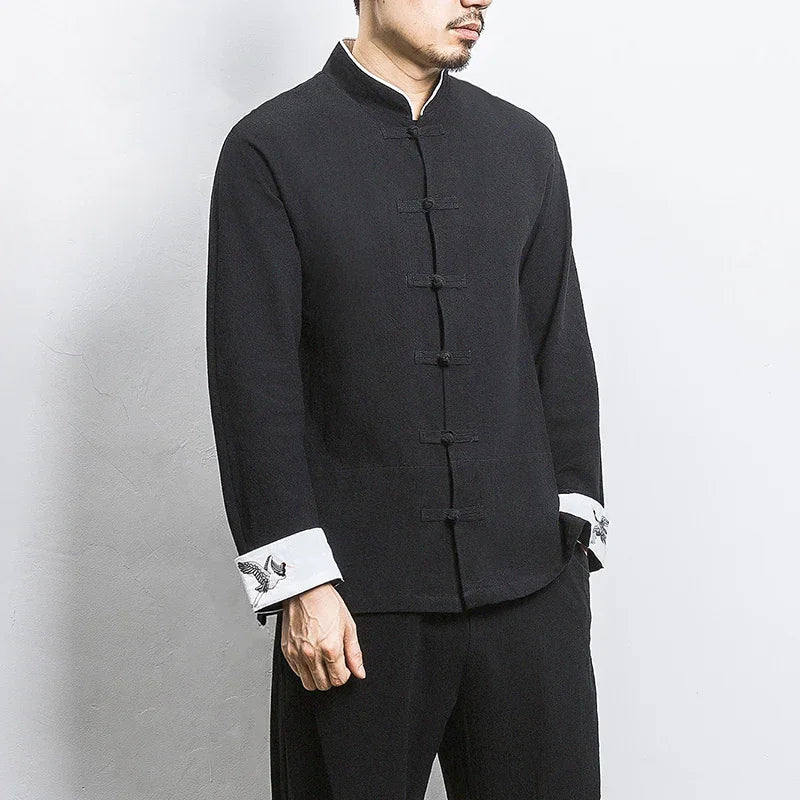 Spring Crane Embroidery Top Traditional Chinese Clothing for