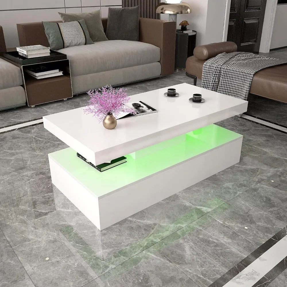 LED Coffee Table, White Modern High Gloss Coffee