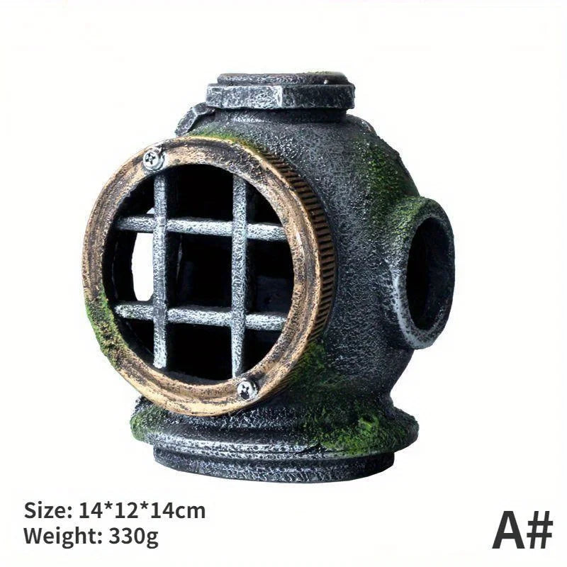 1pc Resin Diving Helmet Wreck Aquarium Fish Tank