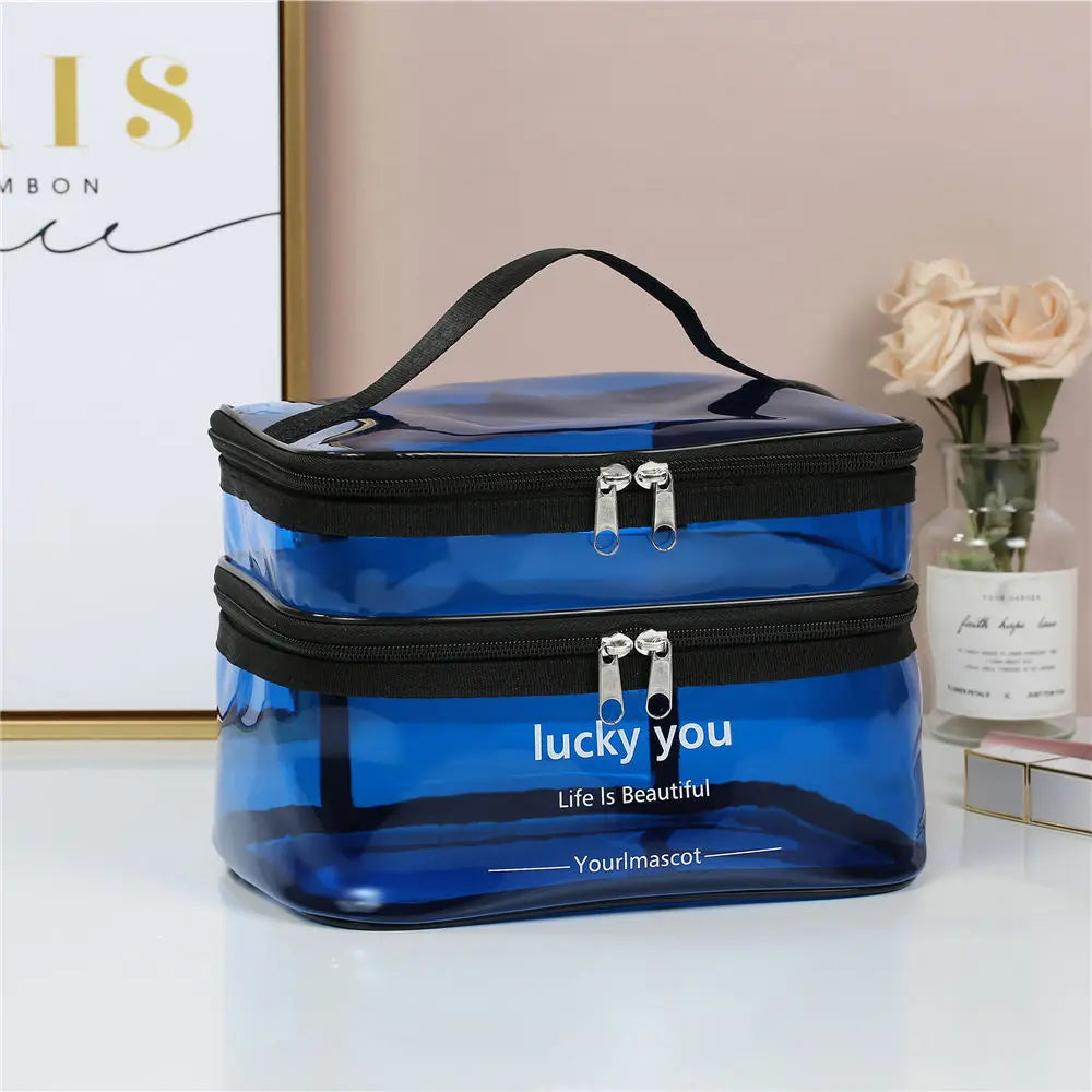 Women's double layer large capacity portable toiletry bag Waterproof cosmetics bag travel storage bag