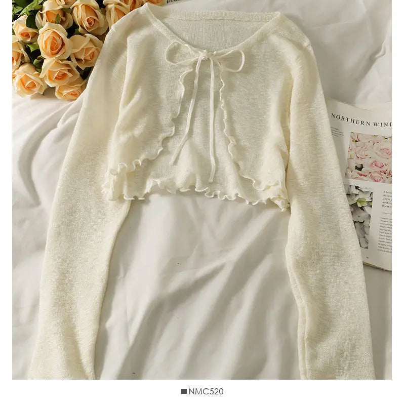 Women Frenum Cardigan Blouses and Tops Bow Lace