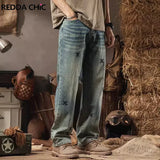 REDDACHiC Big Size Cross Embroidered Men Straight Jeans