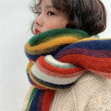 Rainbow Knit Scarf for Women Winter Thick Cashmere