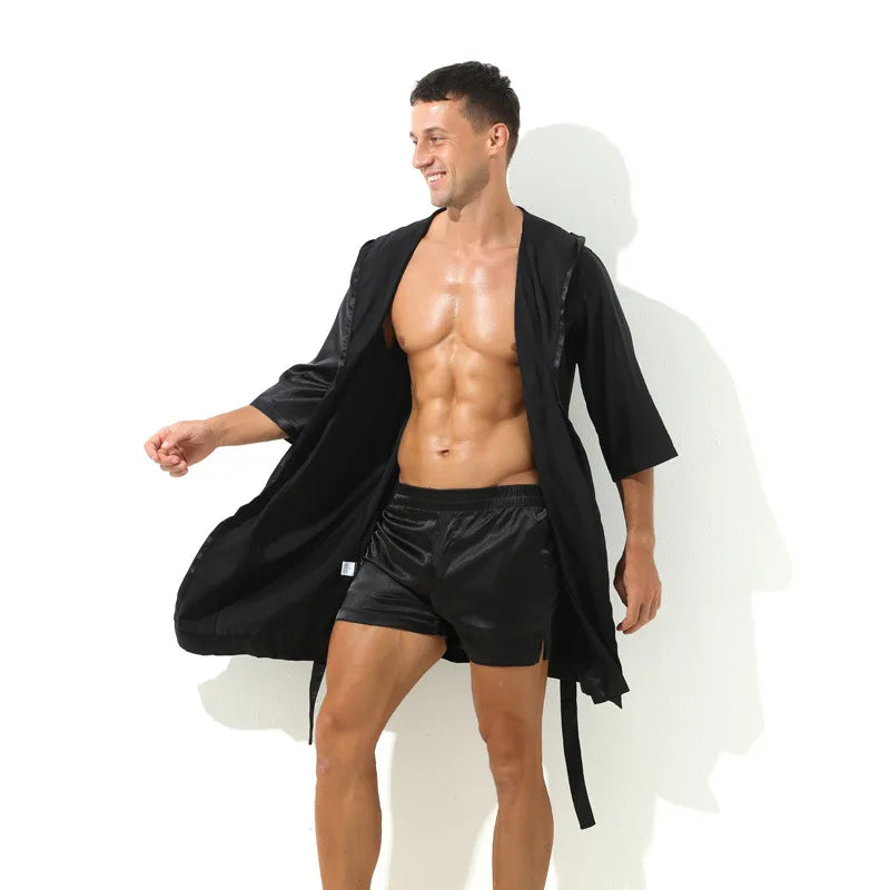 Men's Sleepwear Robe Night Clothes Silk Kimono Bathrobe