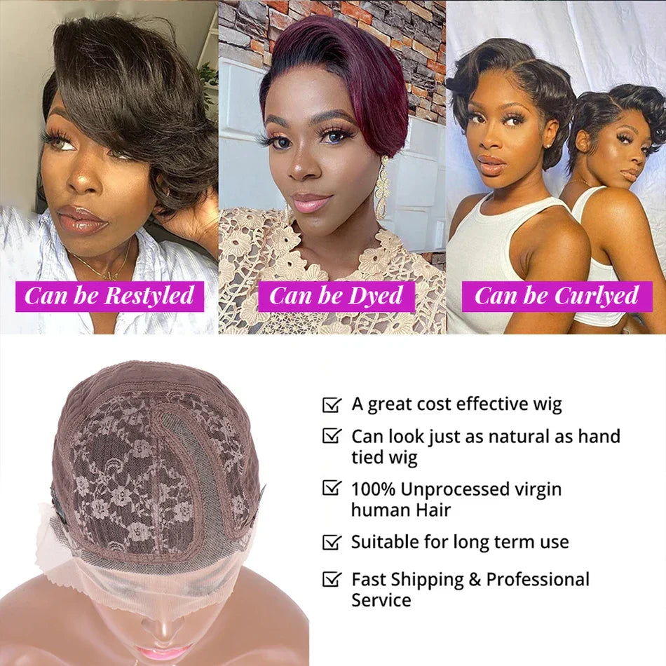 Pixie Cut Wig Transparent Lace Human Hair Wigs