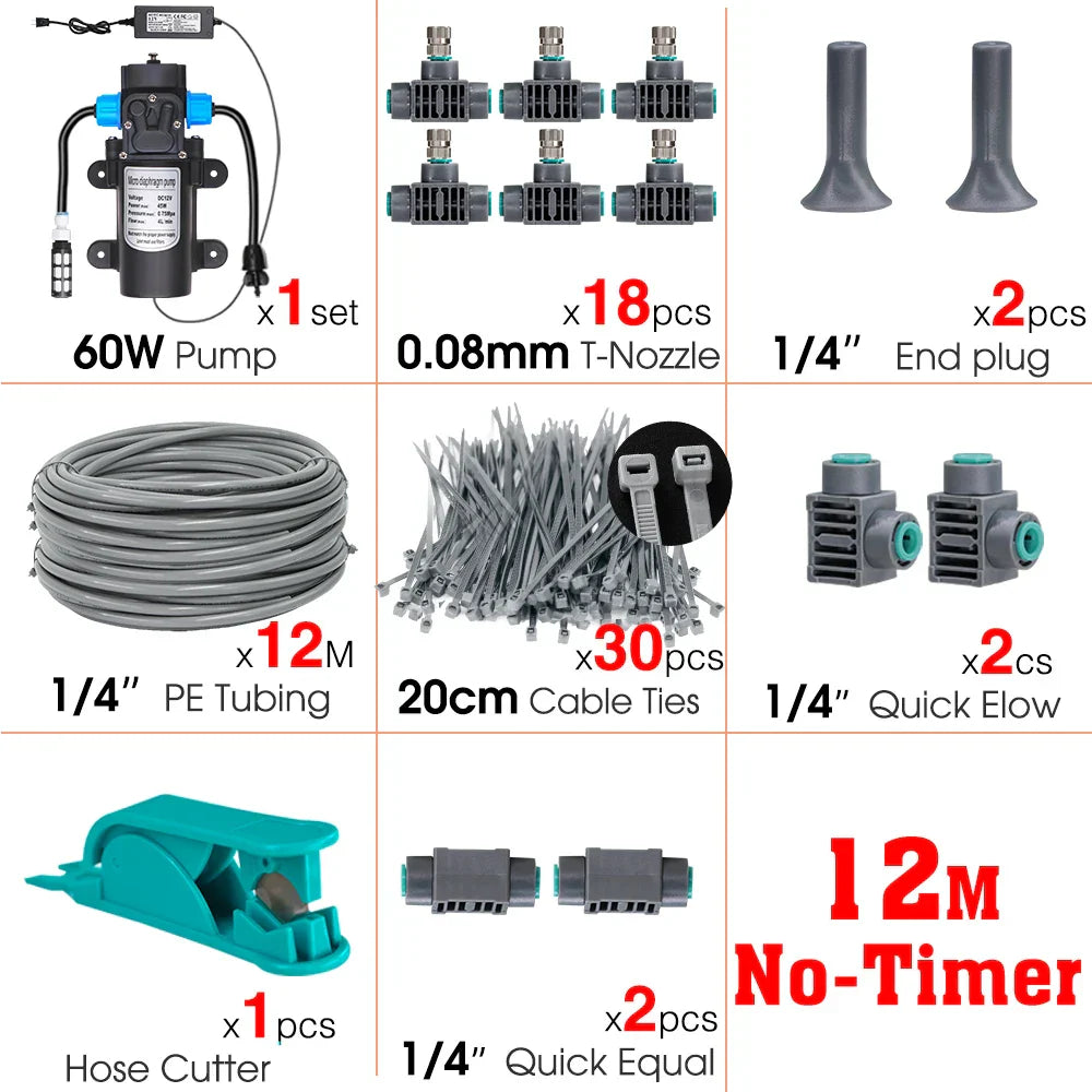 60W Self-Priming Pressurize Pump Mist Nozzle Watering System