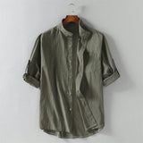 Hot Male Summer Cotton Linen Shirt Solid Casual