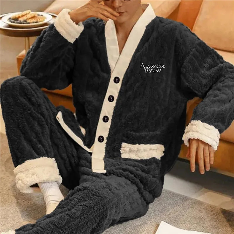 2024 New Men Winter Warm Flannel Pajamas Set