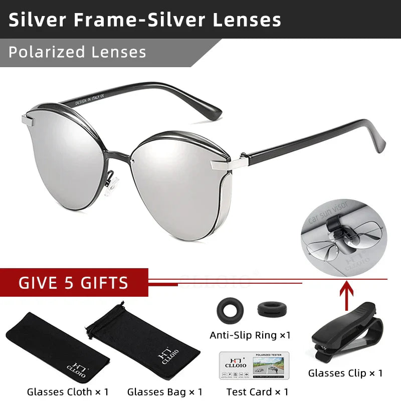 CLLOIO Fashion Polarized Sunglasses Women Cat Eye Driving