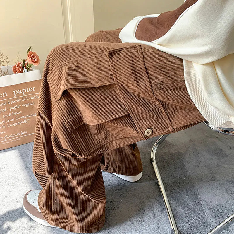 Men's Brown Y2K Baggy Japan Pants Oversized Corduroy