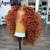Orange Brown 13x6 Deep Curly Short Bob Human