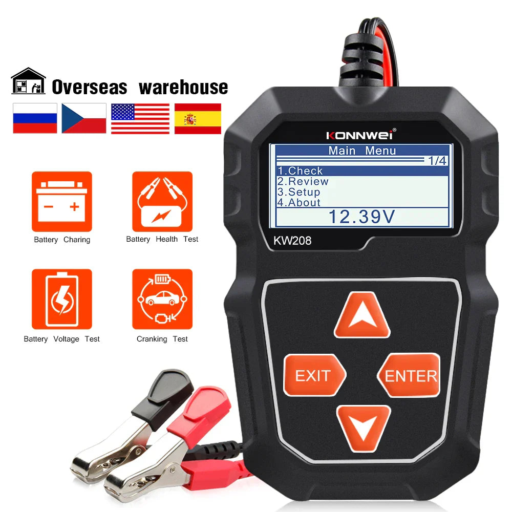 KONNWEI KW208 Battery Tester 12V Automotive Battery Charger