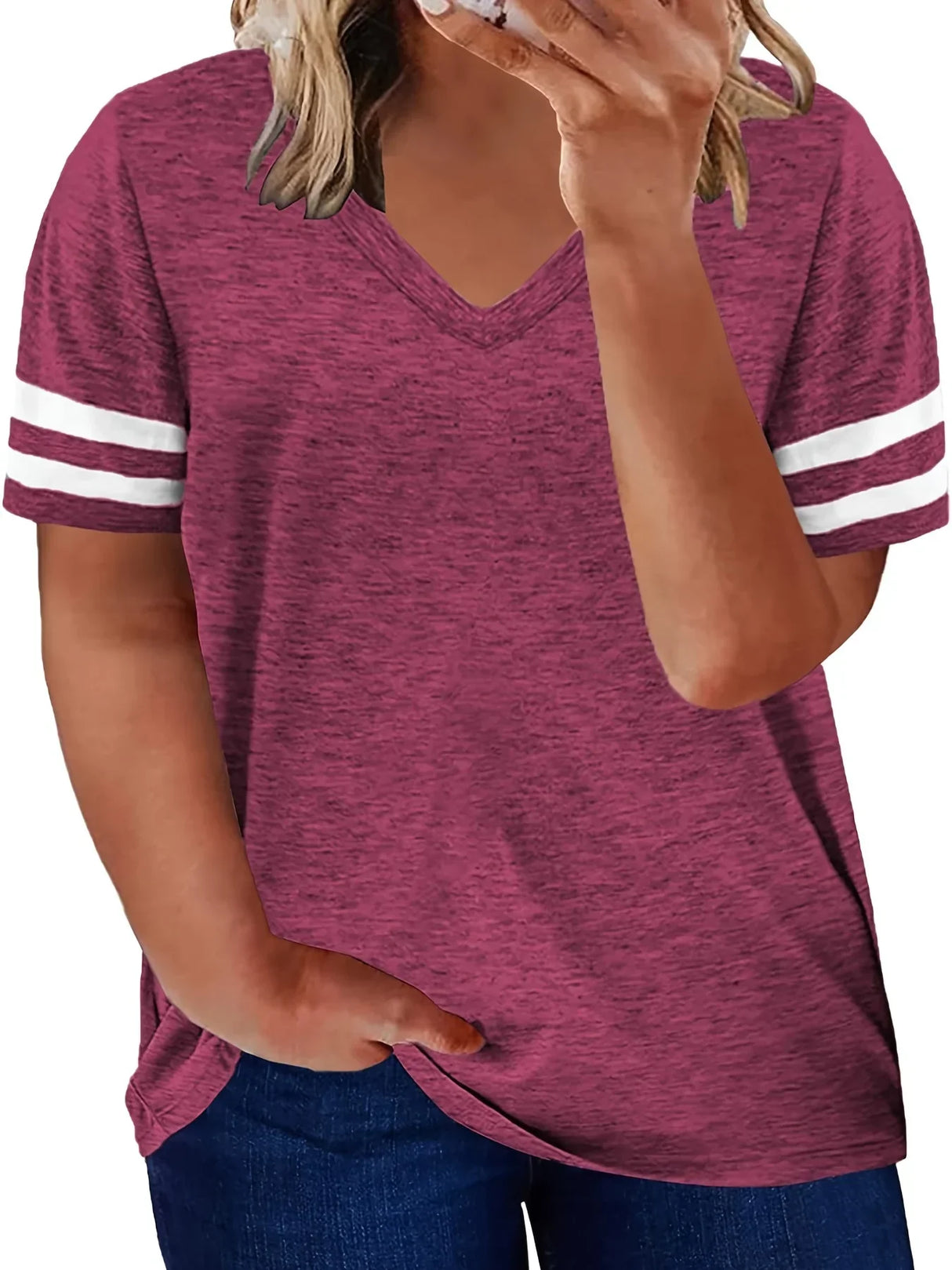 Plus Size Colorblock V Neck Tshirt Womens Plus