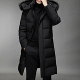 Fashion Men's Winter Long Down Coat Fur Hooded