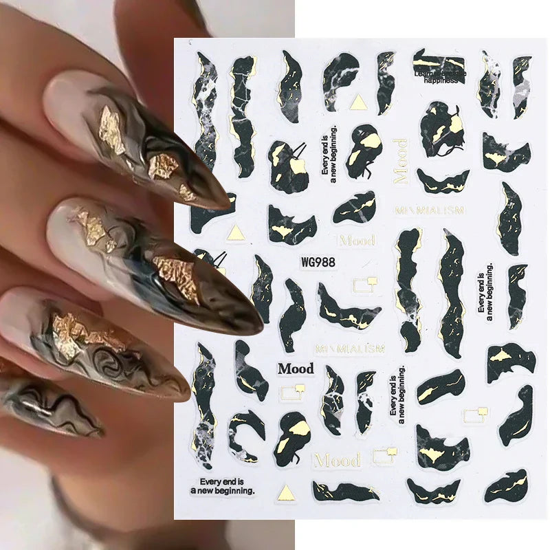Purple Marble Nails Stickers Smoke Design Manicure Decals