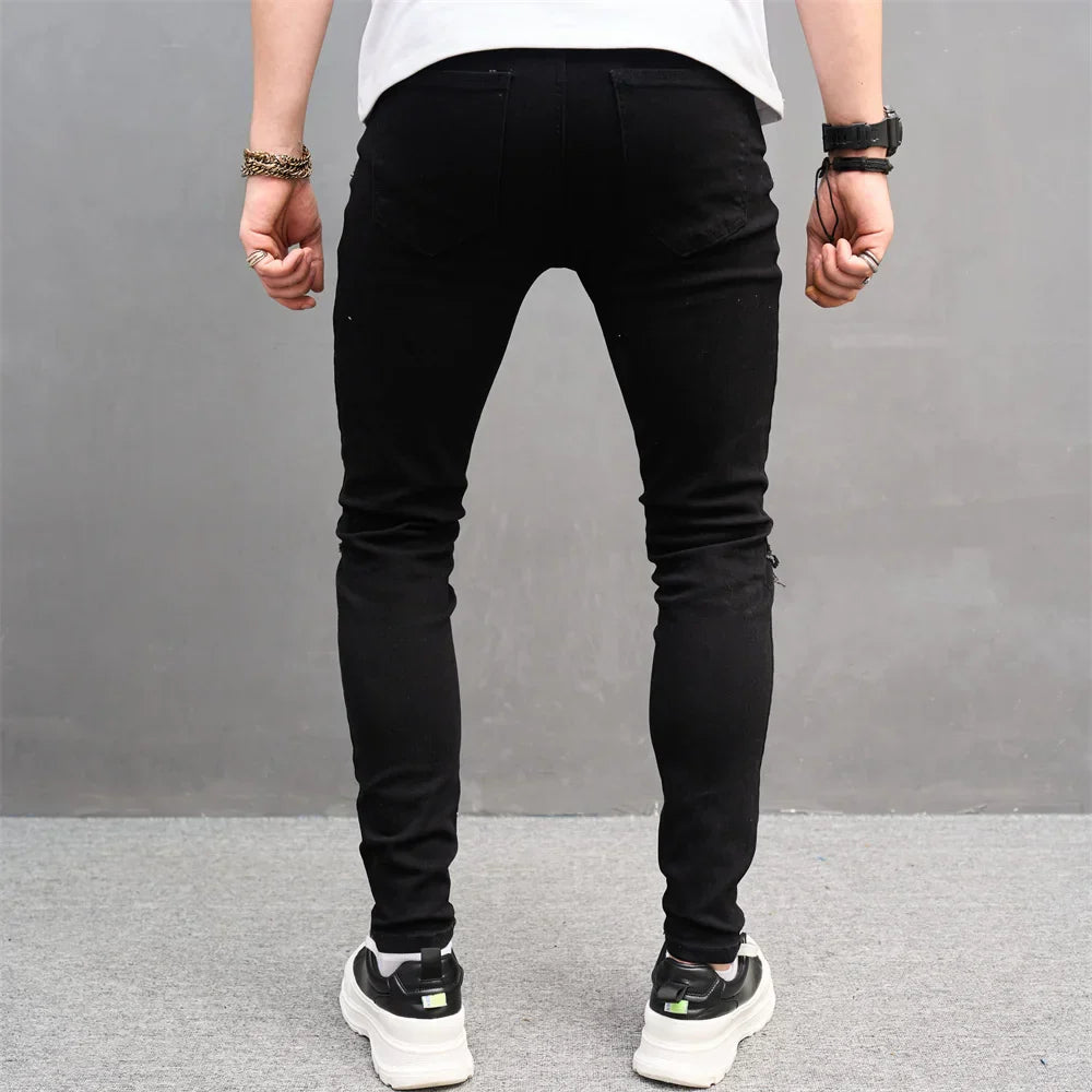 New Men Streetwear Ripped Slim Patch Stylish Jeans