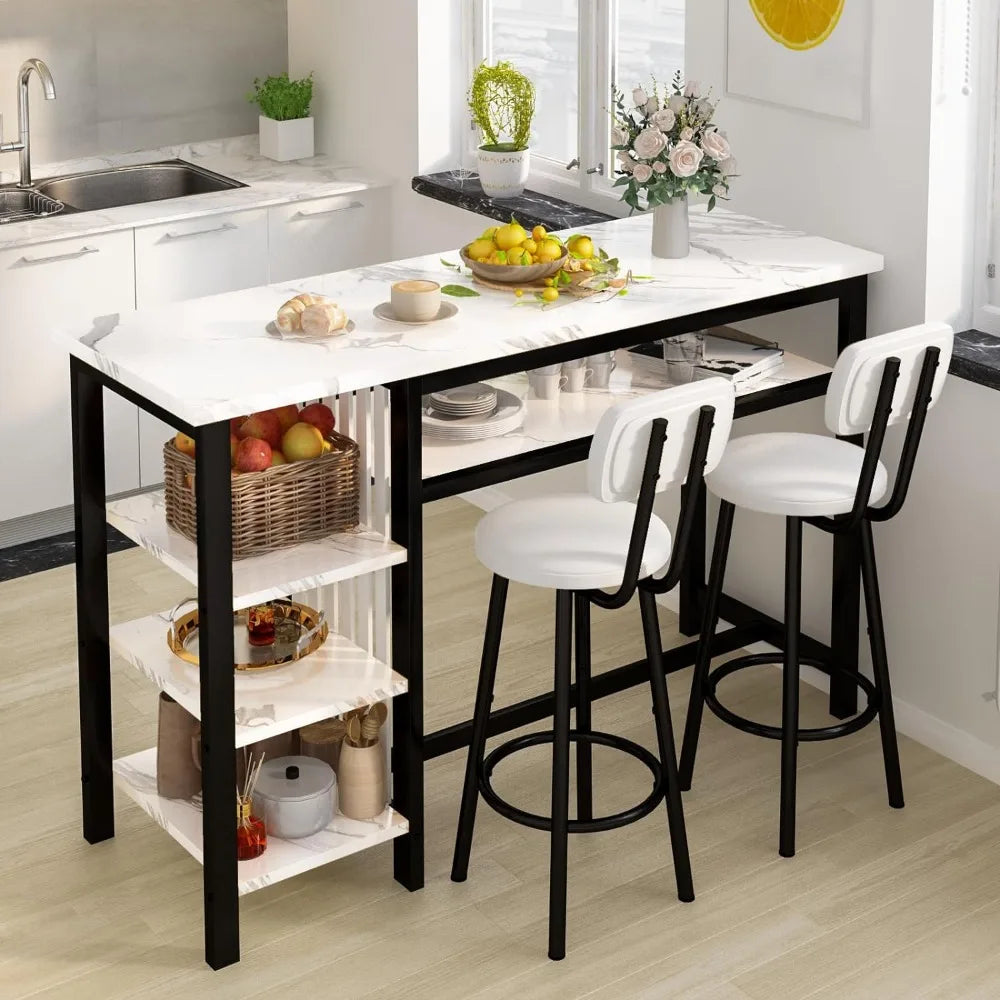 3 Piece Bar Table and Stool Set,Modern White