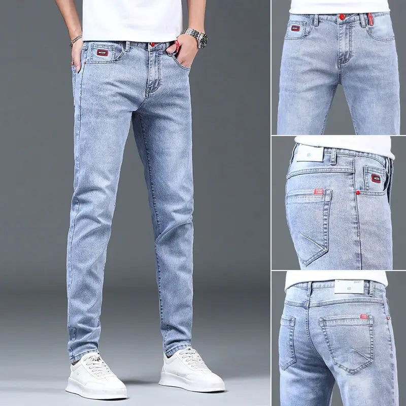 New Harajuku Fashion Spring Autumn Luxury Brand Korean Style Casual Clothes Blue Denim Stylish Designer Slim Men's Jeans Pants