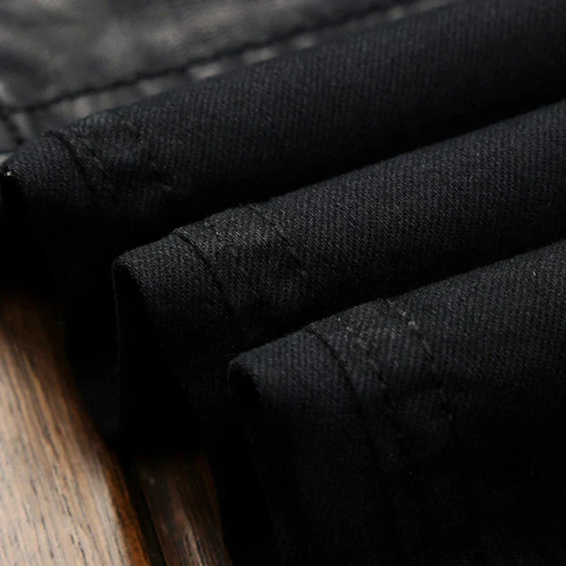 Men Jeans Knee Hole Design Denim Pants Black