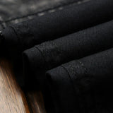 Men Jeans Knee Hole Design Denim Pants Black