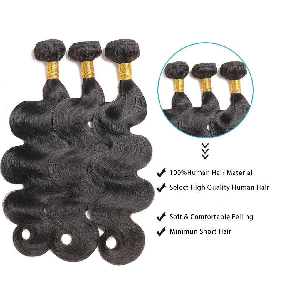 12A Body Wave Bundles With Closure 4x4 Brazilian