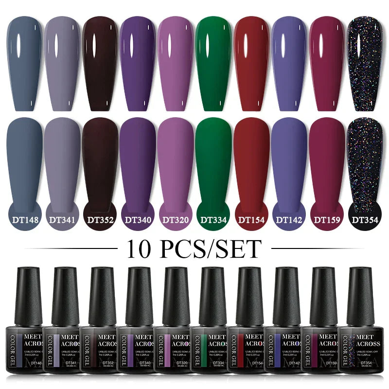 10Pcs Nude Glitter Gel Nail Polish Set Purple