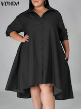 Plus Size 5XL VONDA Women Vintage Shirt Dress