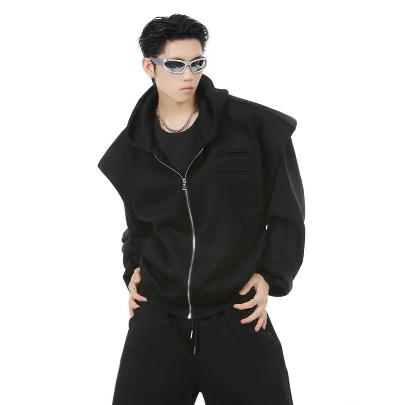 FEWQ Spliced Men's Hooded Jackets Zipper Cardigan Niche