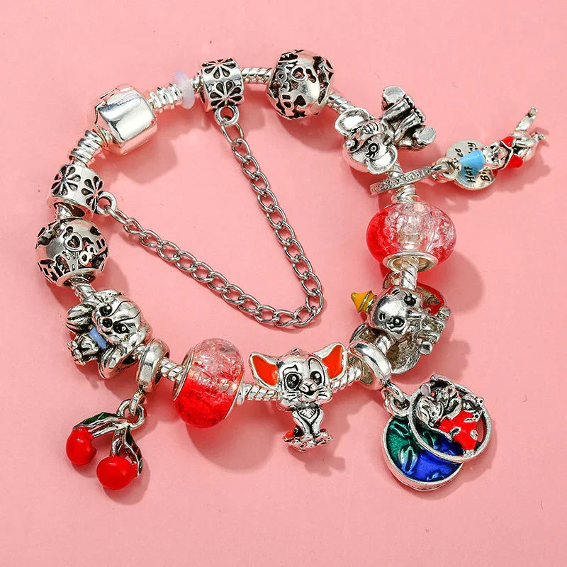 Cute Enamel Disney Princess Dress Charms Bracelet Women