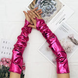 Halloween Lacquer Leather Hook Finger Long Gloves Cosplay