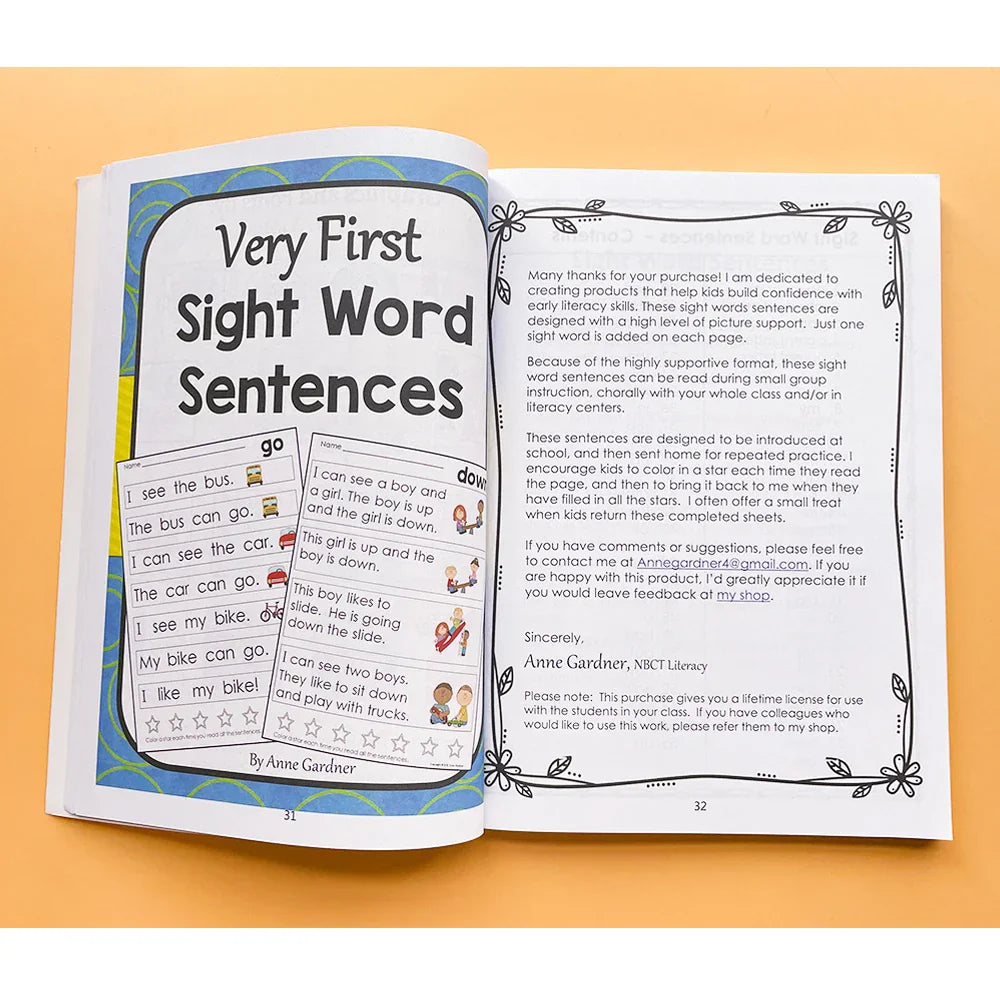 240P kids Alphabet Sentence books In English Practice