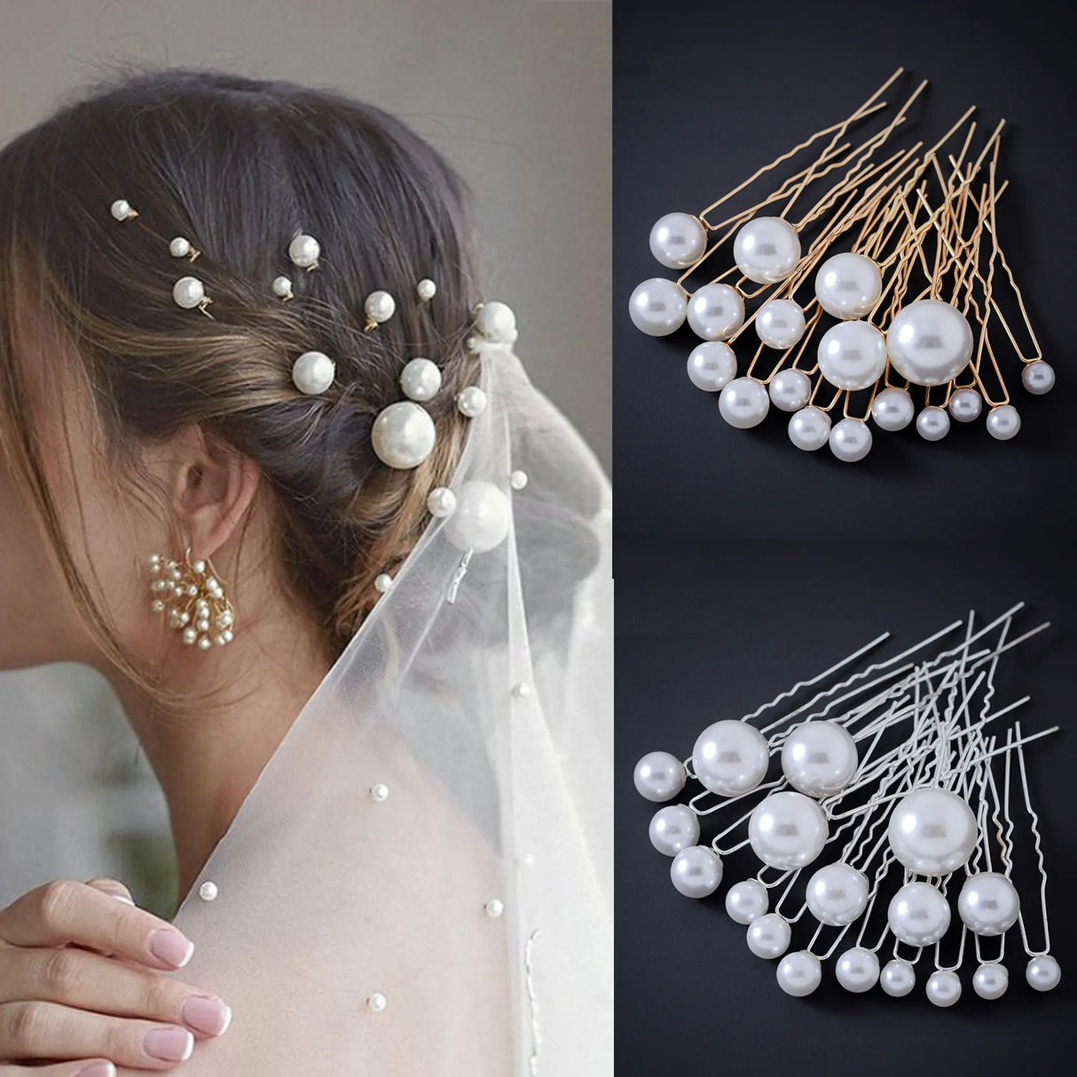 Fashion Metal U Shape Pearl Hairpin Clips Wedding