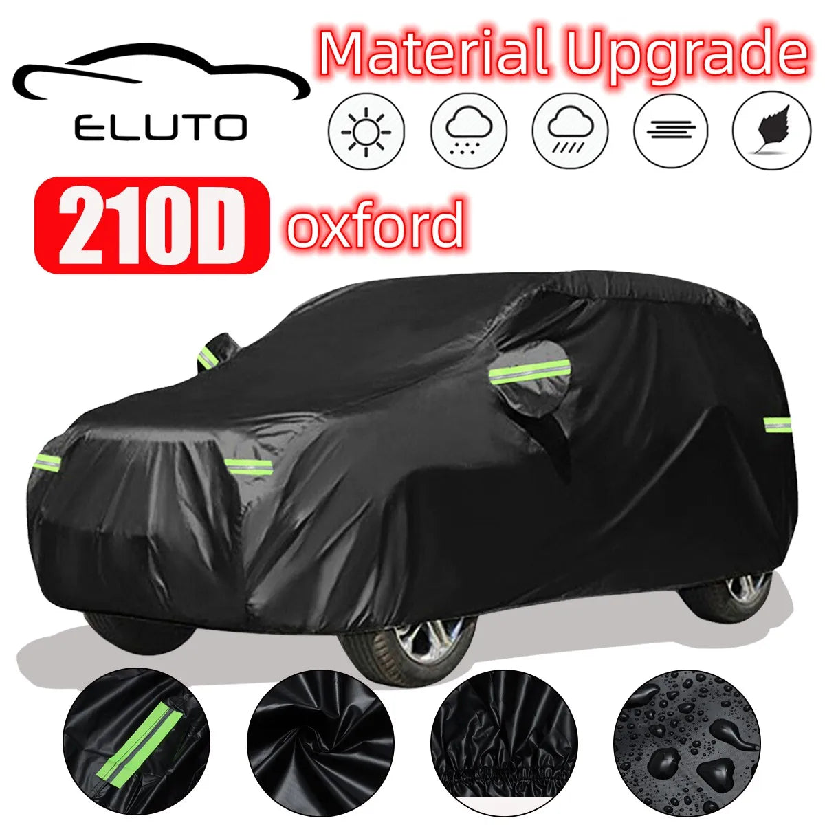 Black 210D 190T Full Car Cover Waterproof Anti Snow Cover Sun Shade Anti UV Dustproof Universal Auto Exterior Styling M/L/XL/XXL