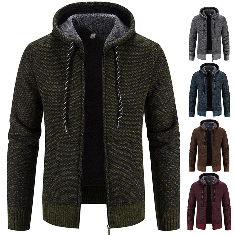Male Knitted Casual Jackets with Hood Men's Sweater